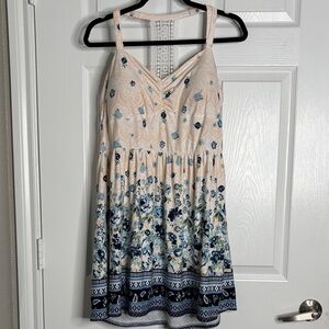 No Boundaries Cream and Blue Backless Dress